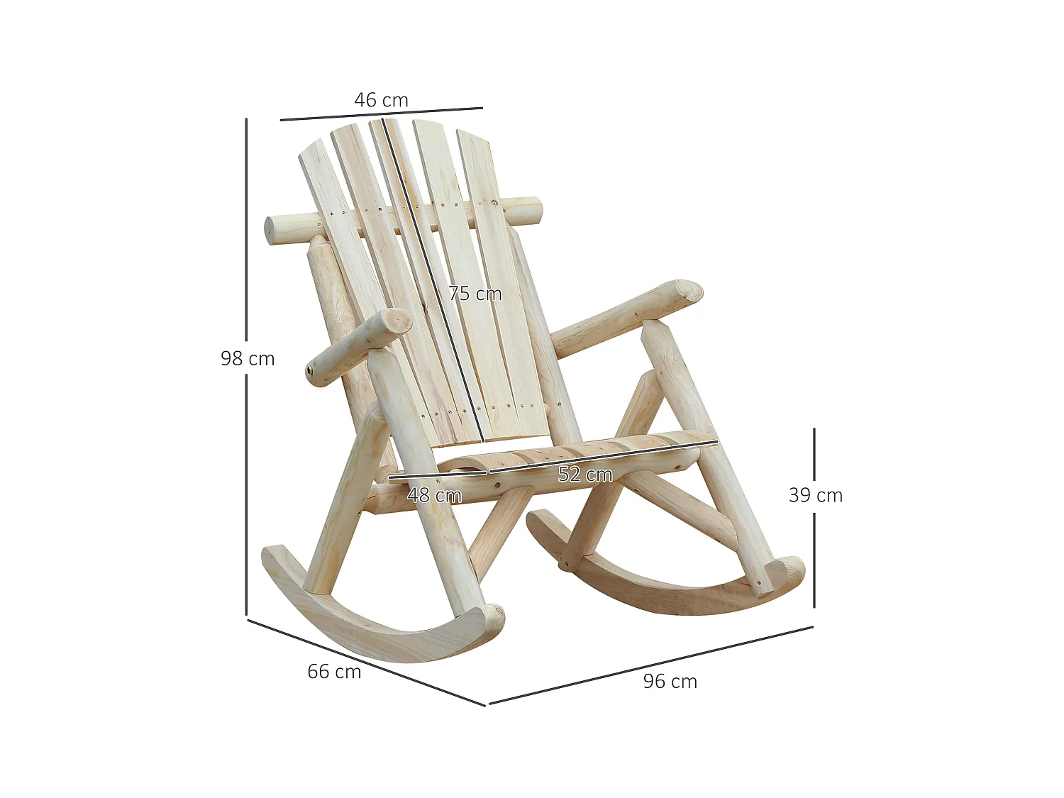 Fauteuil à bascule ergonomique en bois naturel, confortable et robuste (96x66x98cm)