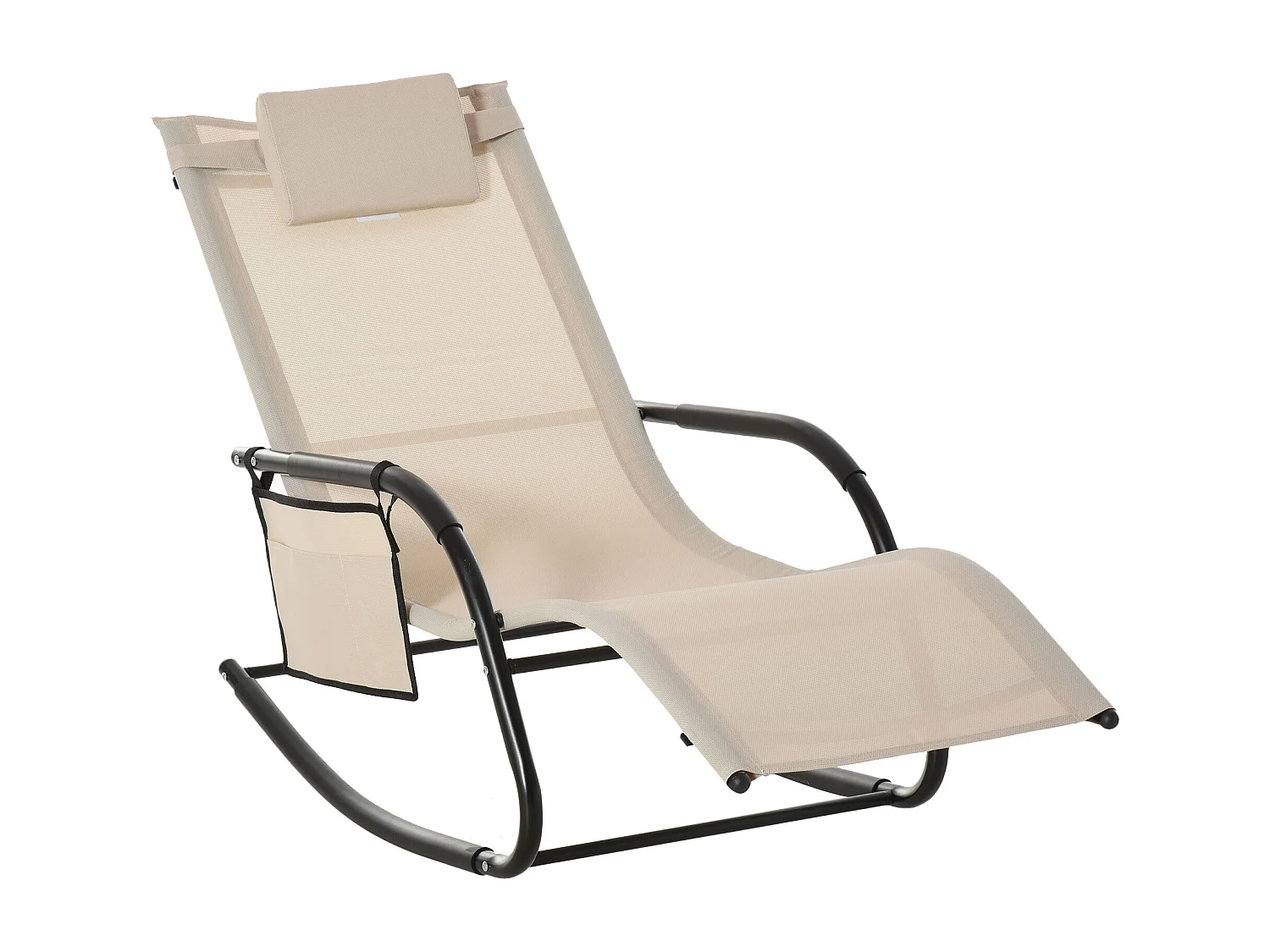 Fauteuil à bascule suspendu en métal et mesh, beige, confortable (150x62x88 cm)