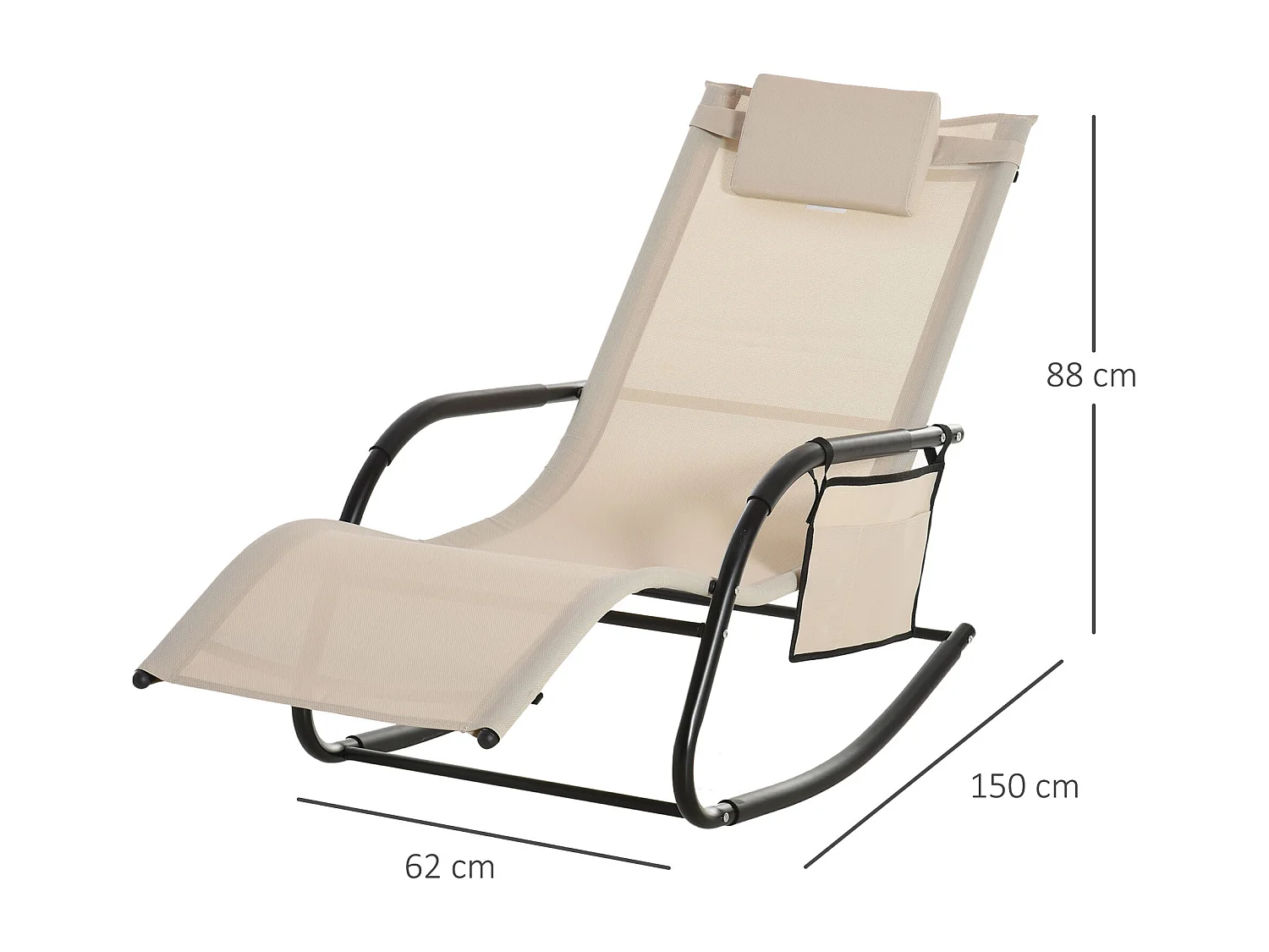 Fauteuil à bascule suspendu en métal et mesh, beige, confortable (150x62x88 cm)