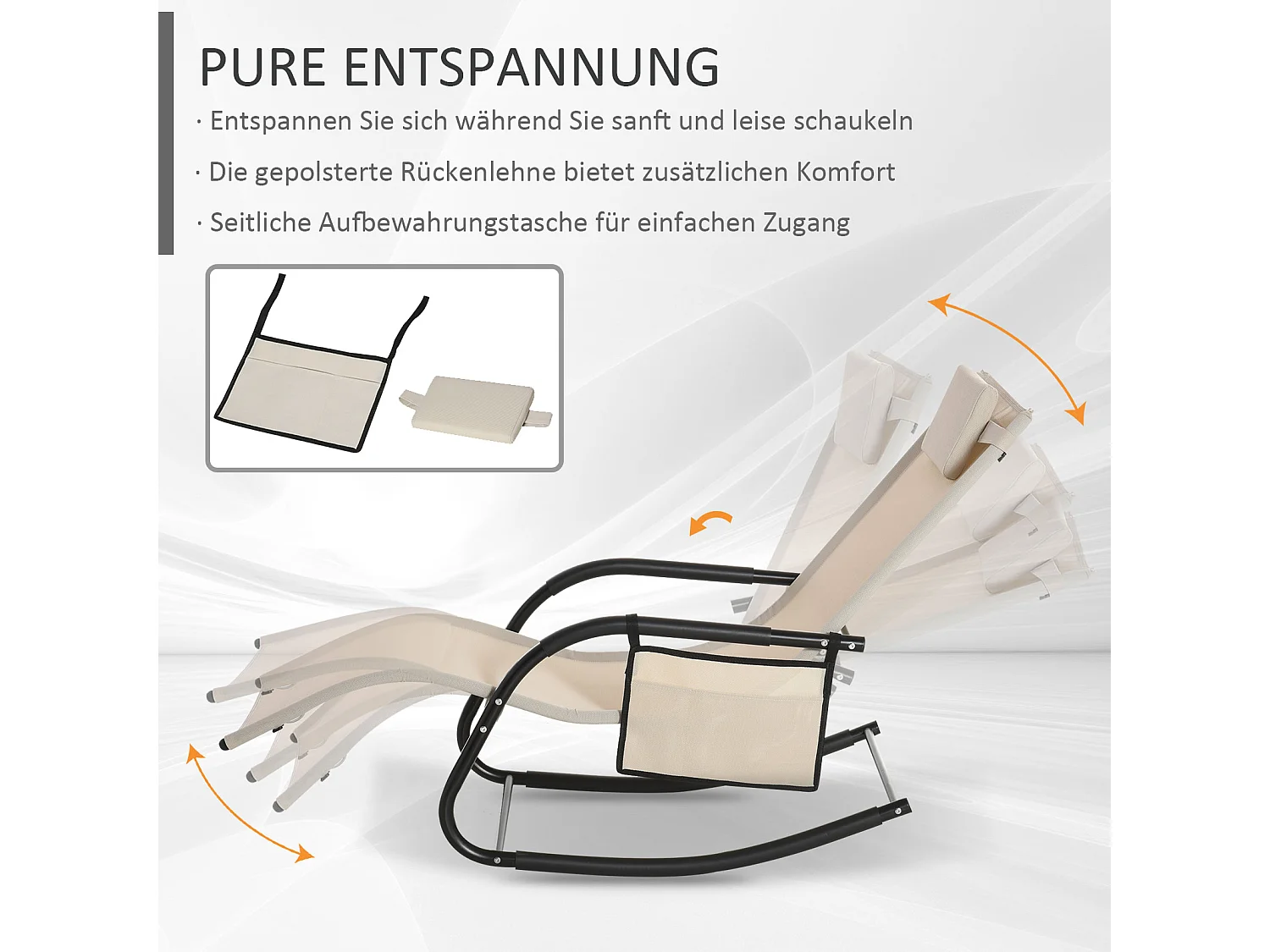 Fauteuil à bascule suspendu en métal et mesh, beige, confortable (150x62x88 cm)