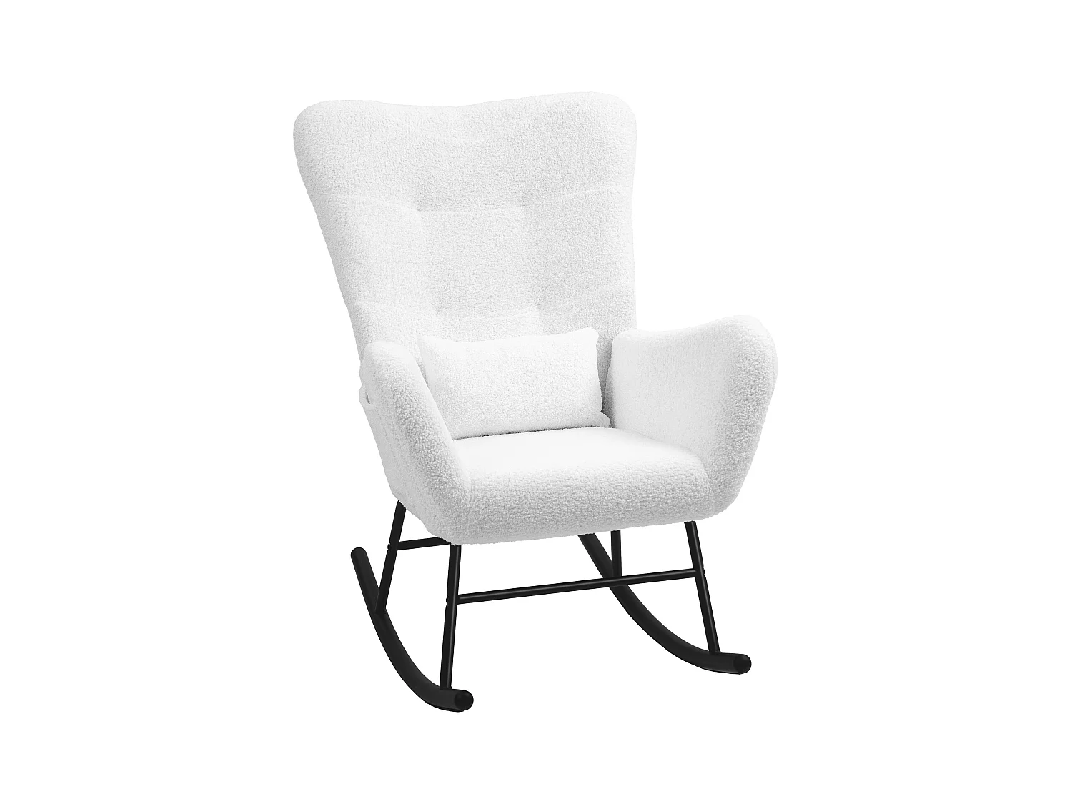 Chaise à bascule avec coussin lombaire, tissu velours, bois, blanc (67x95x100 cm)