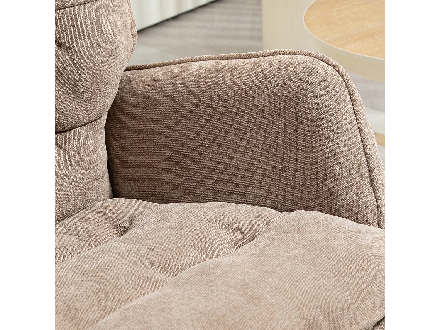 Fauteuil à bascule, avec accoudoirs, en tissu chenille, jusqu'à 120 kg, brun (71x98.5x97 cm)