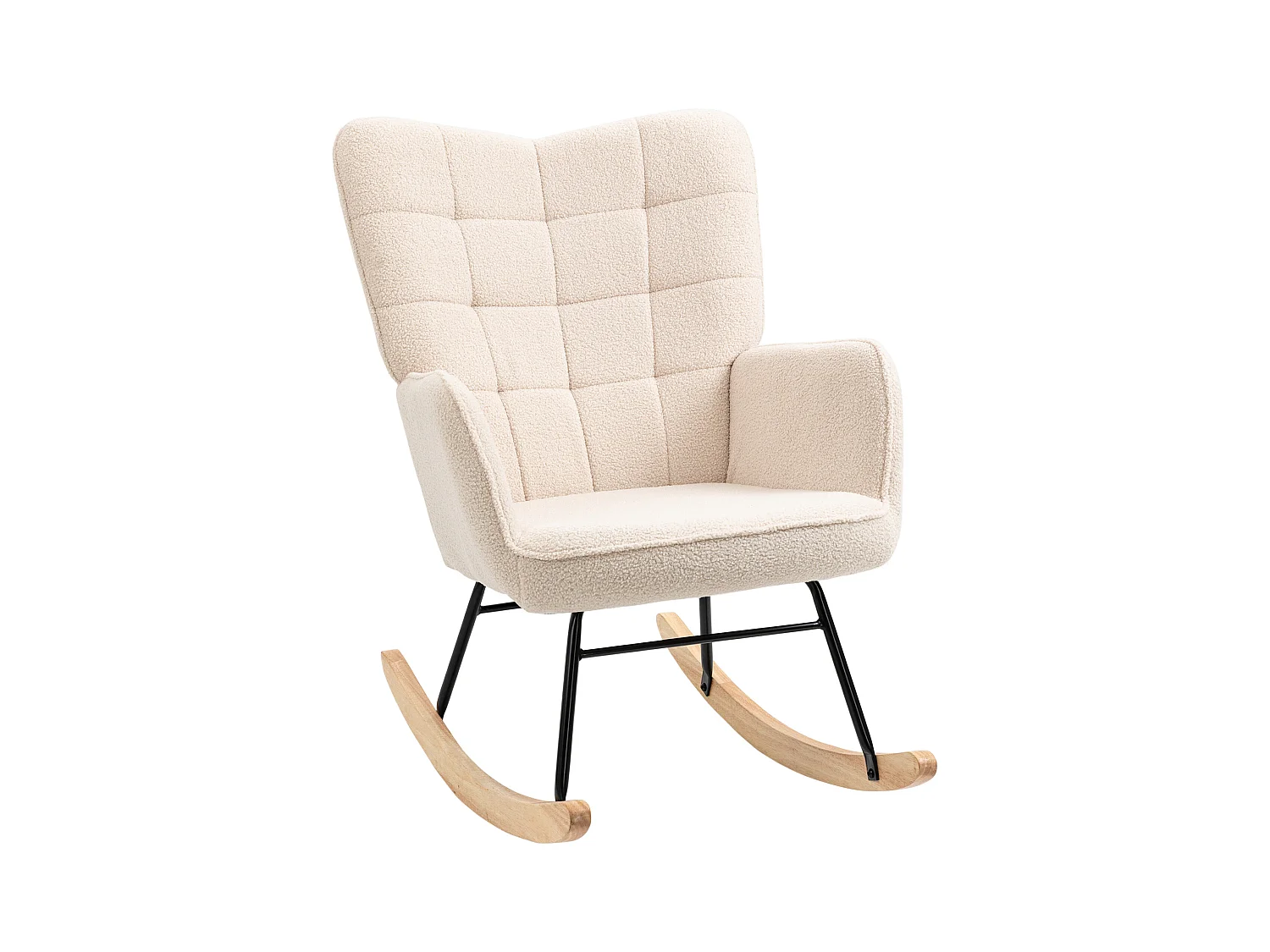Rocking-chair, Fauteuil Relax avec fonction berceuse, Velours, Beige (71x92x101 cm)