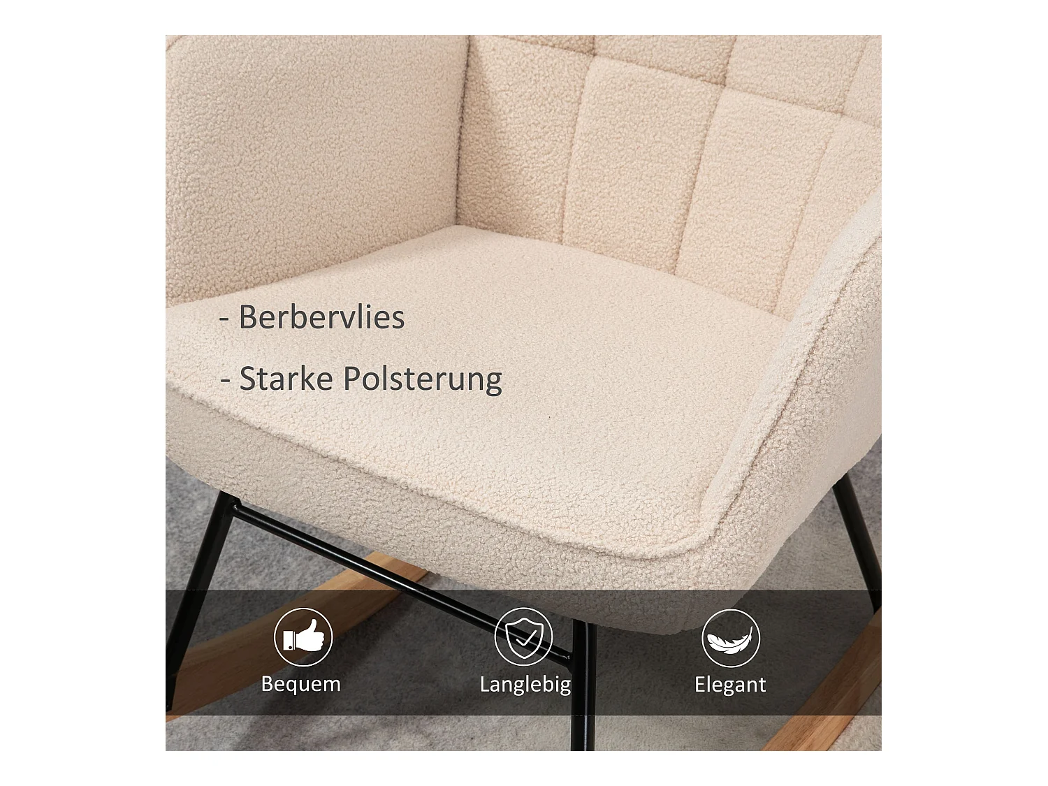 Rocking-chair, Fauteuil Relax avec fonction berceuse, Velours, Beige (71x92x101 cm)