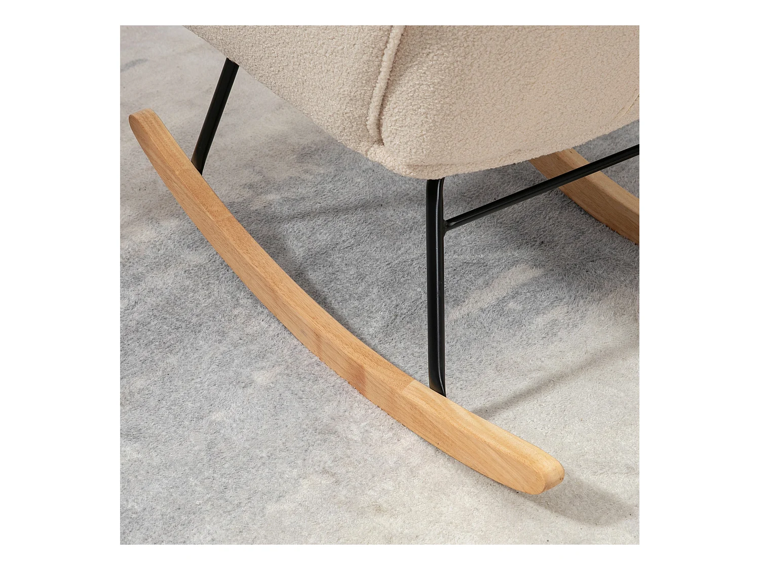 Rocking-chair, Fauteuil Relax avec fonction berceuse, Velours, Beige (71x92x101 cm)