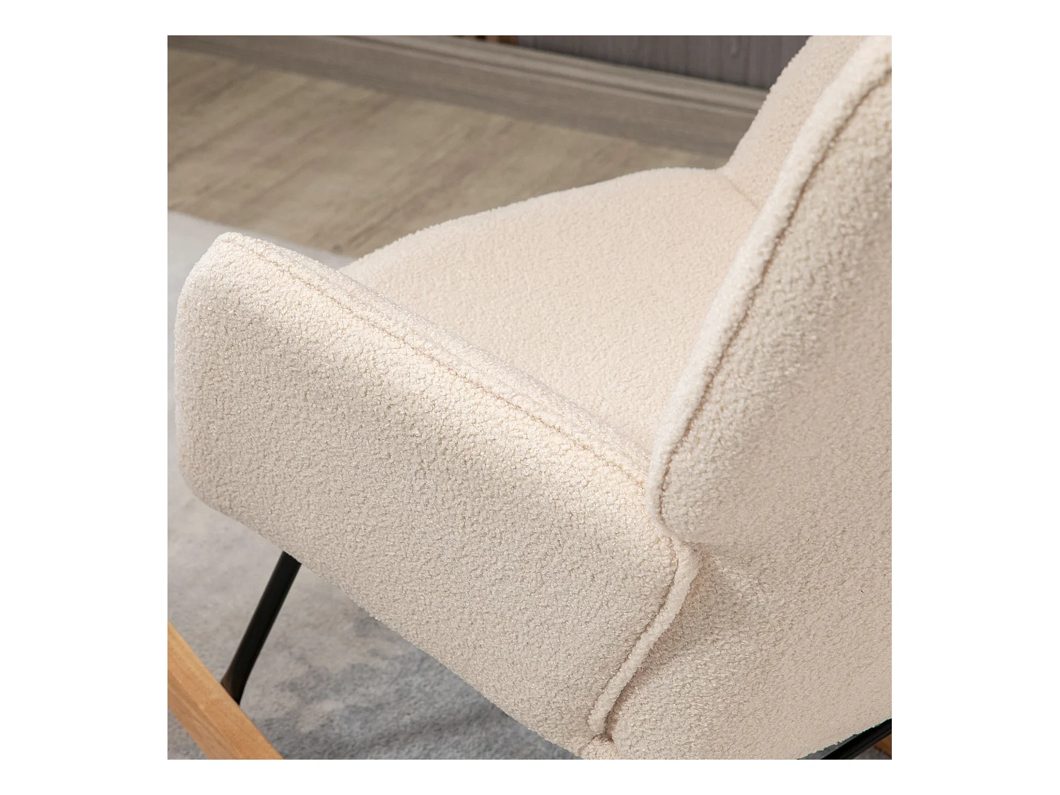 Rocking-chair, Fauteuil Relax avec fonction berceuse, Velours, Beige (71x92x101 cm)