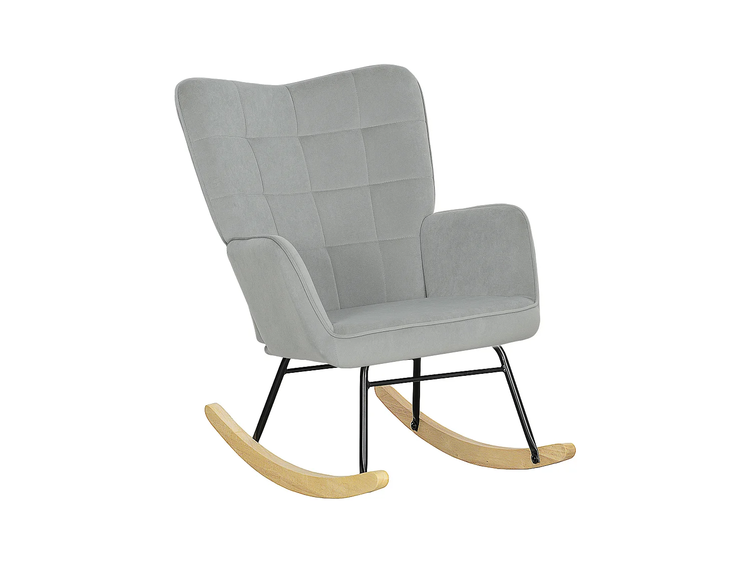 Schaukelstuhl mit Armlehnen, Samtstoff, Holzbeine, hellgrau (71x98x101 cm)