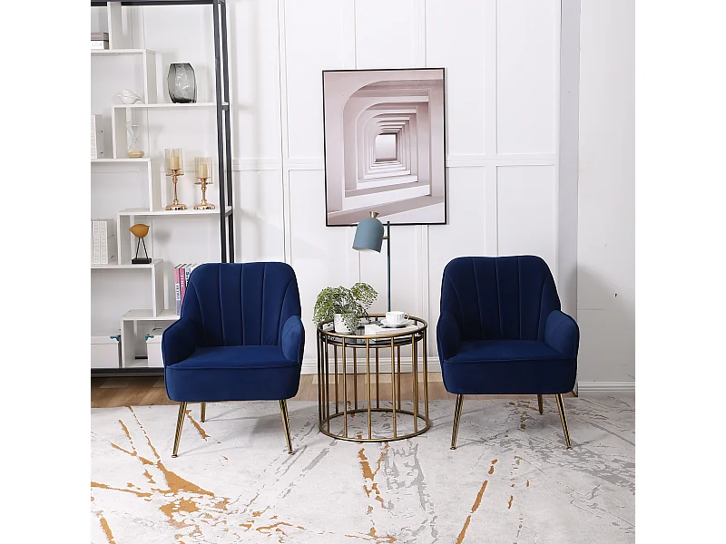 Fluwelen schommelstoel, set van 2, massief hout, donkerblauw (64x73x78 cm)