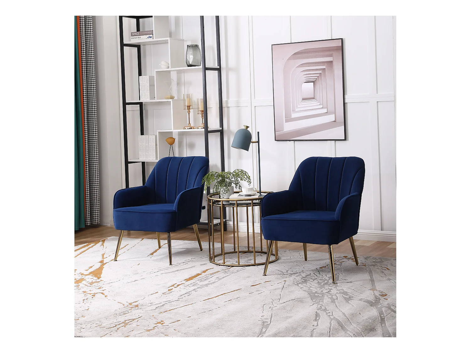 Chaise à bascule en velours, set de 2, bois massif, bleu foncé (64x73x78 cm)