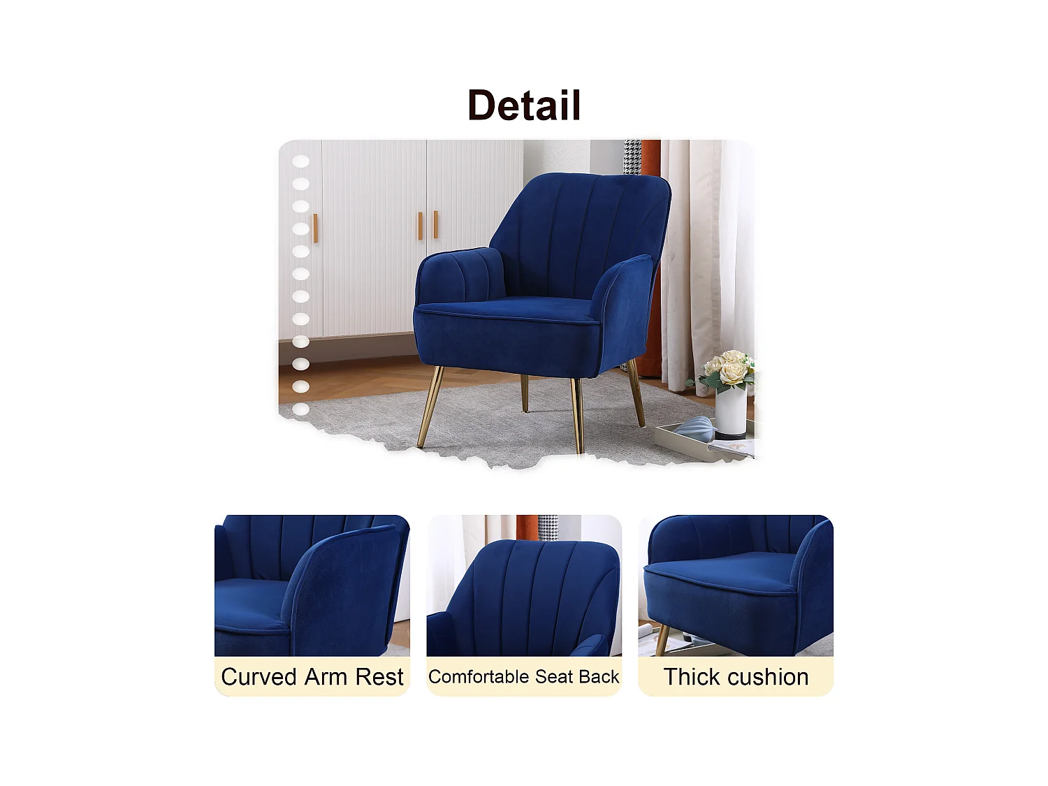 Chaise à bascule en velours, set de 2, bois massif, bleu foncé (64x73x78 cm)