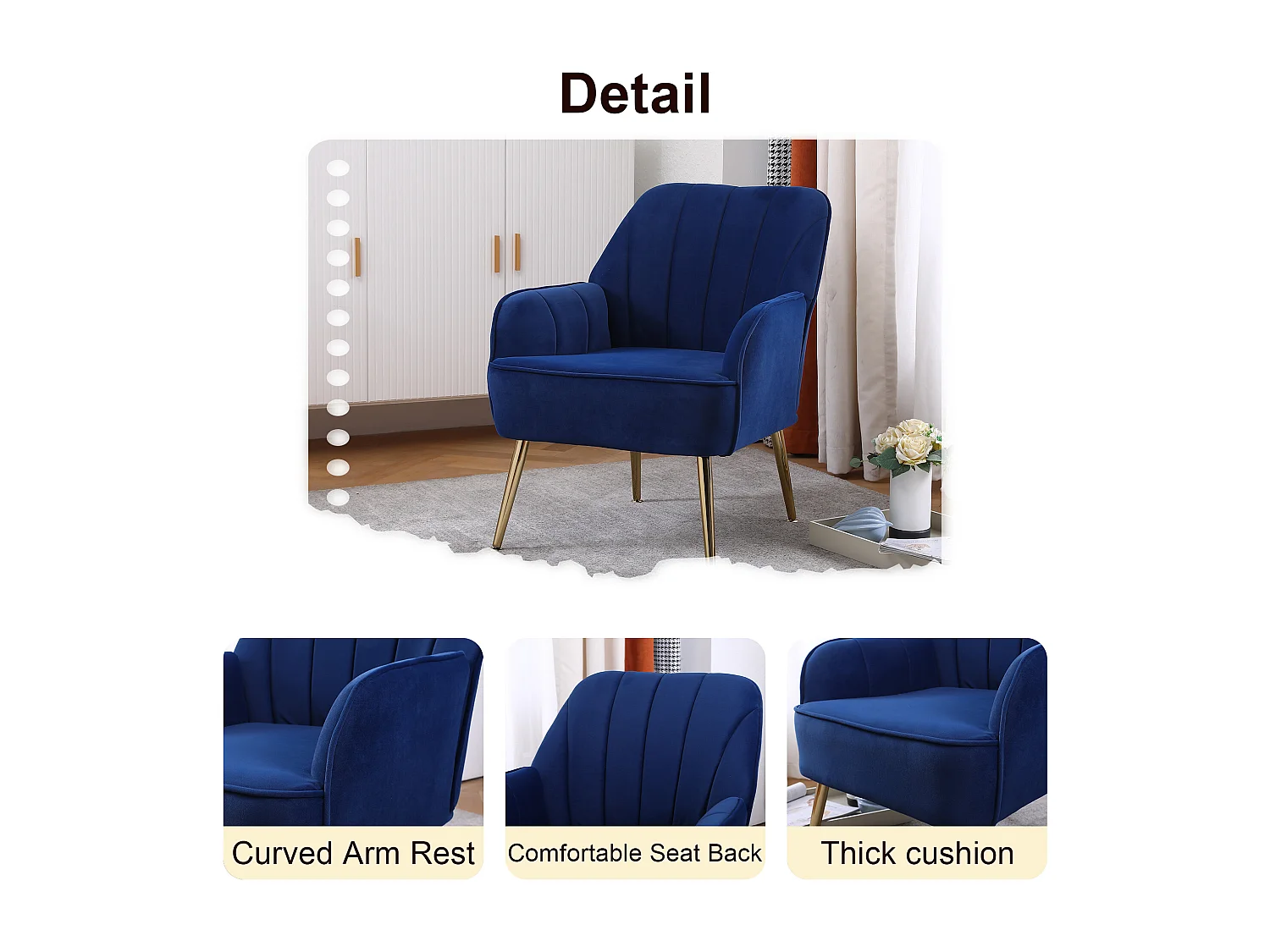 Chaise à bascule en velours, set de 2, bois massif, bleu foncé (64x73x78 cm)