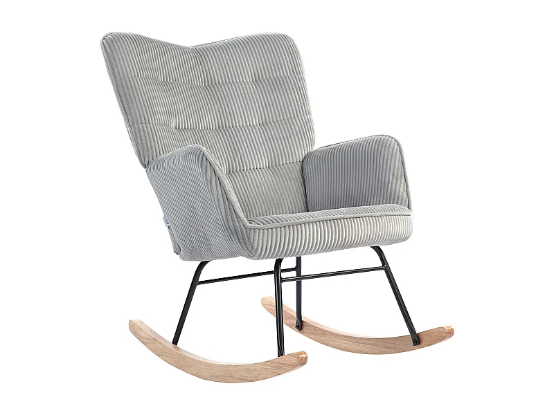 Rocking chair, fauteuil avec repose-pieds, dossier réglable, tissu gris (98x71x101 cm)