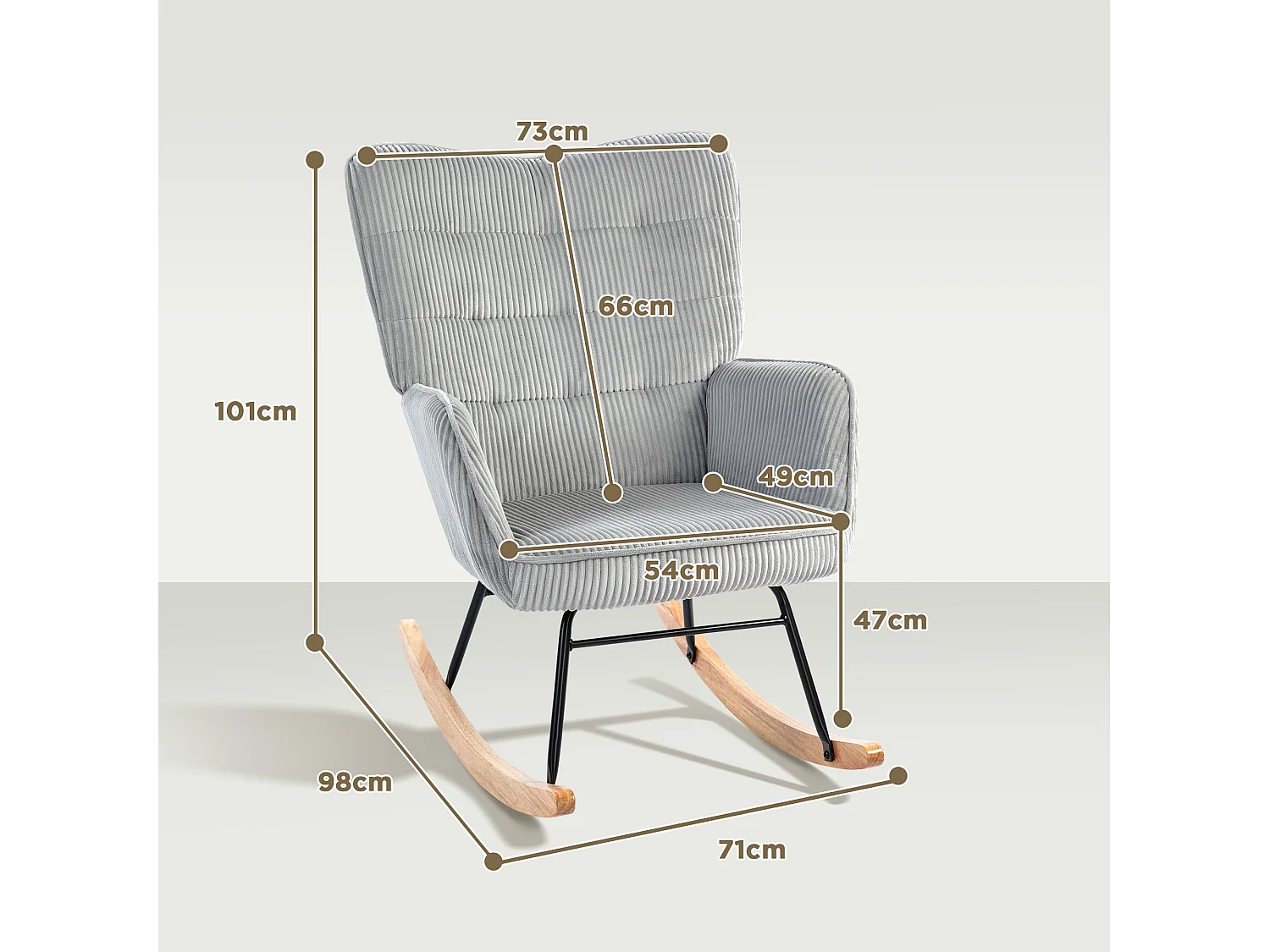 Rocking chair, fauteuil avec repose-pieds, dossier réglable, tissu gris (98x71x101 cm)