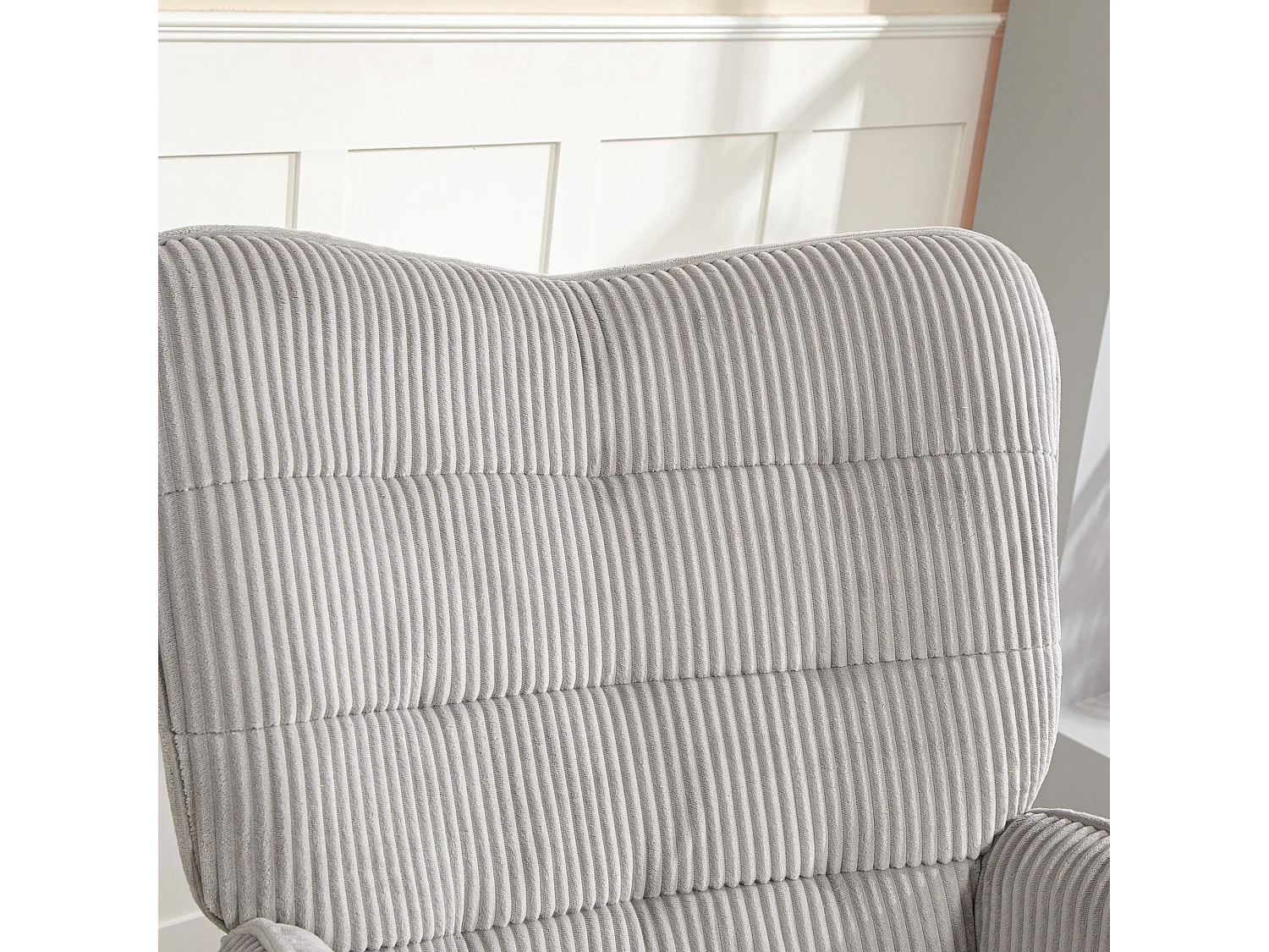 Rocking chair, fauteuil avec repose-pieds, dossier réglable, tissu gris (98x71x101 cm)