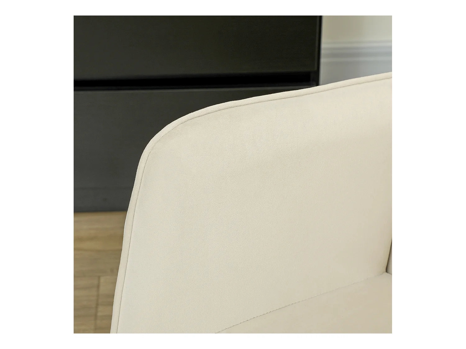 Fauteuil à bascule avec accoudoirs, revêtement velours beige, structure bois, confortable et stable (71x98x101cm)