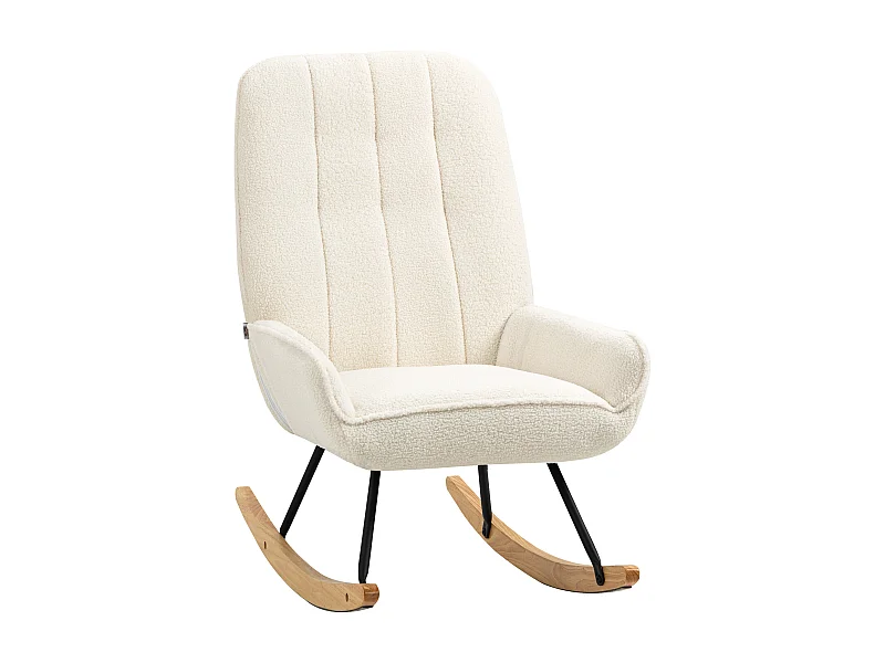 Bequemer und stabiler Sherpa-Schaukelstuhl mit cremefarbenem Holzrahmen (63 x 95 x 97 cm)