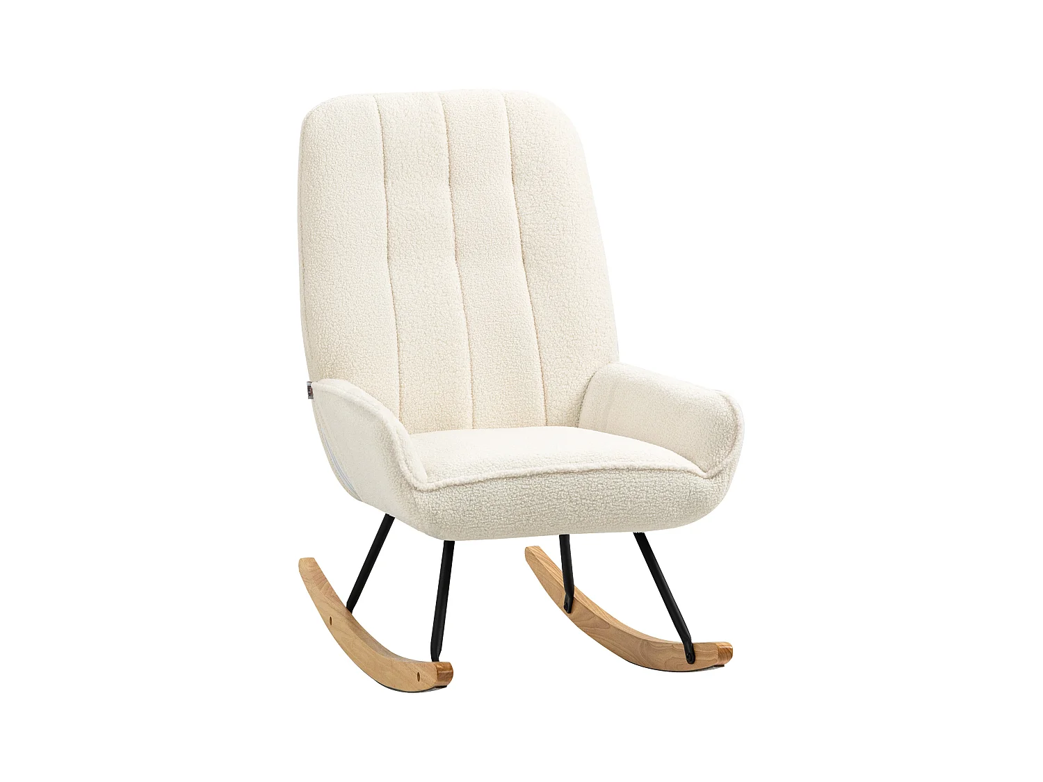 Fauteuil à bascule en sherpa, confortable et robuste, structure bois crème (63x95x97cm)