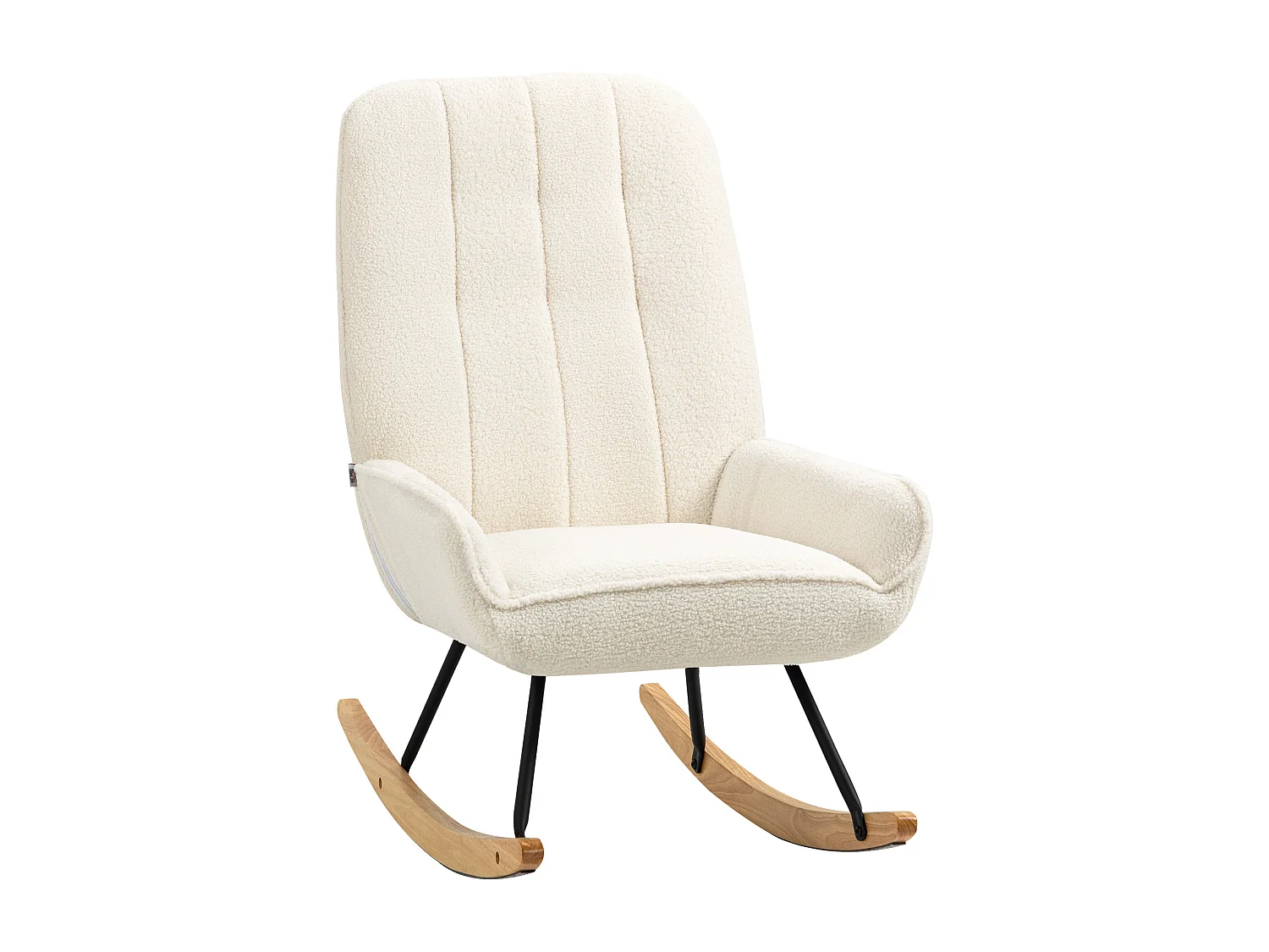 Bequemer und stabiler Sherpa-Schaukelstuhl mit cremefarbenem Holzrahmen (63 x 95 x 97 cm)