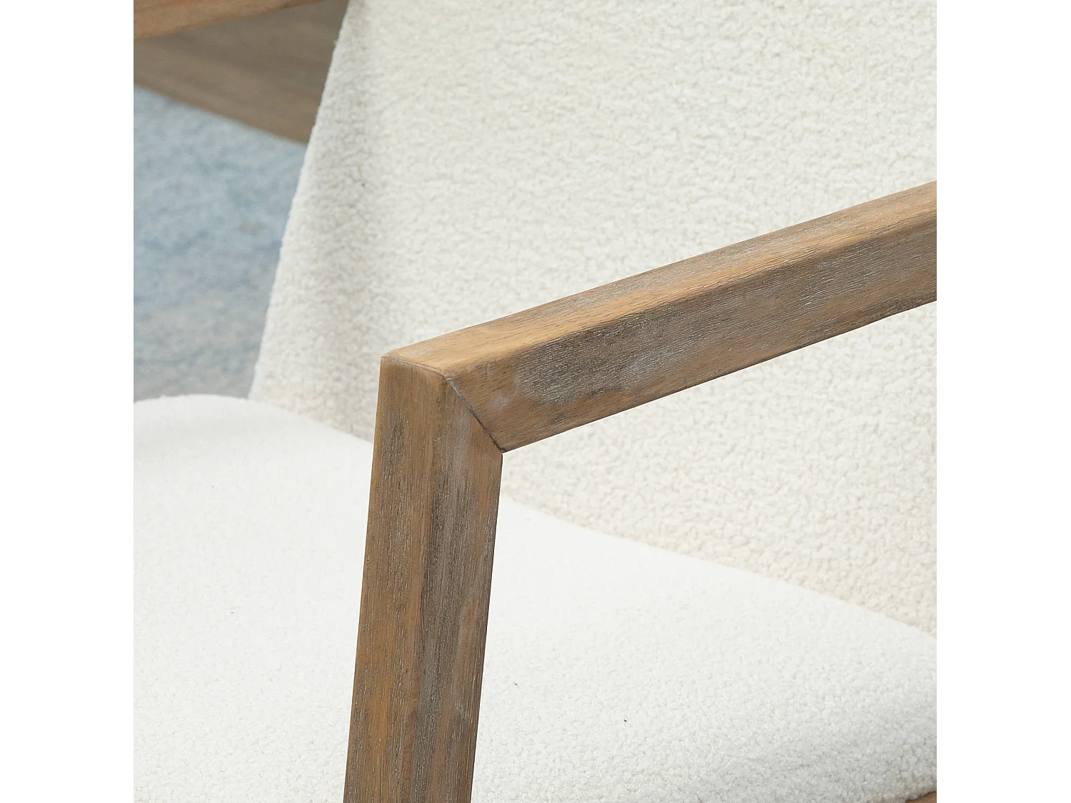 Fauteuil à bascule avec cadre en bois, coussins rembourrés, tissu polaire, crème (60x81x71 cm)