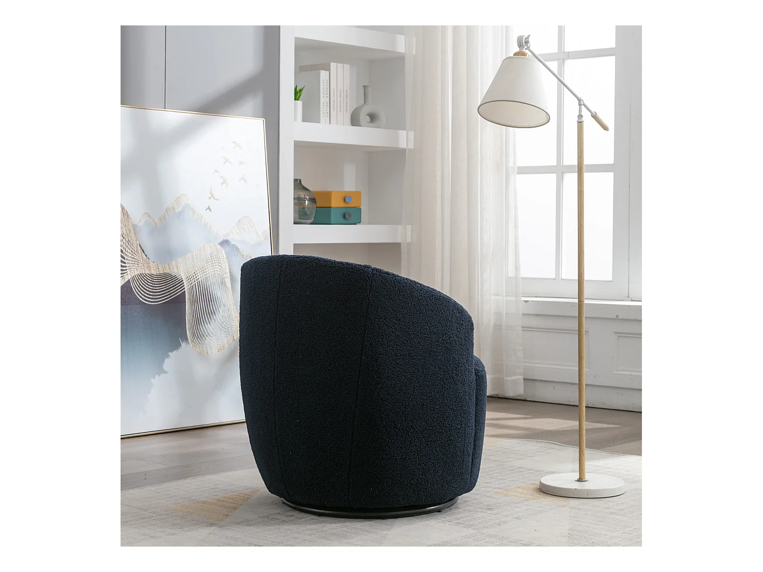 Mecedora giratoria de tela Teddy, diseño de huevo, base de metal negro, color naranja (64x64x71 cm)