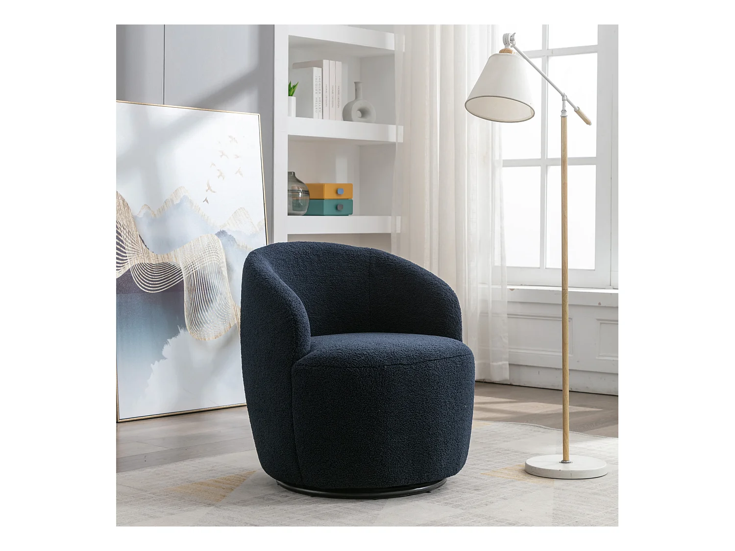 Mecedora giratoria de tela Teddy, diseño de huevo, base de metal negro, color naranja (64x64x71 cm)