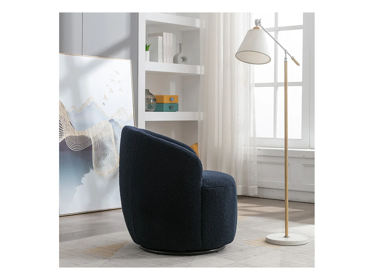 Mecedora giratoria de tela Teddy, diseño de huevo, base de metal negro, color naranja (64x64x71 cm)