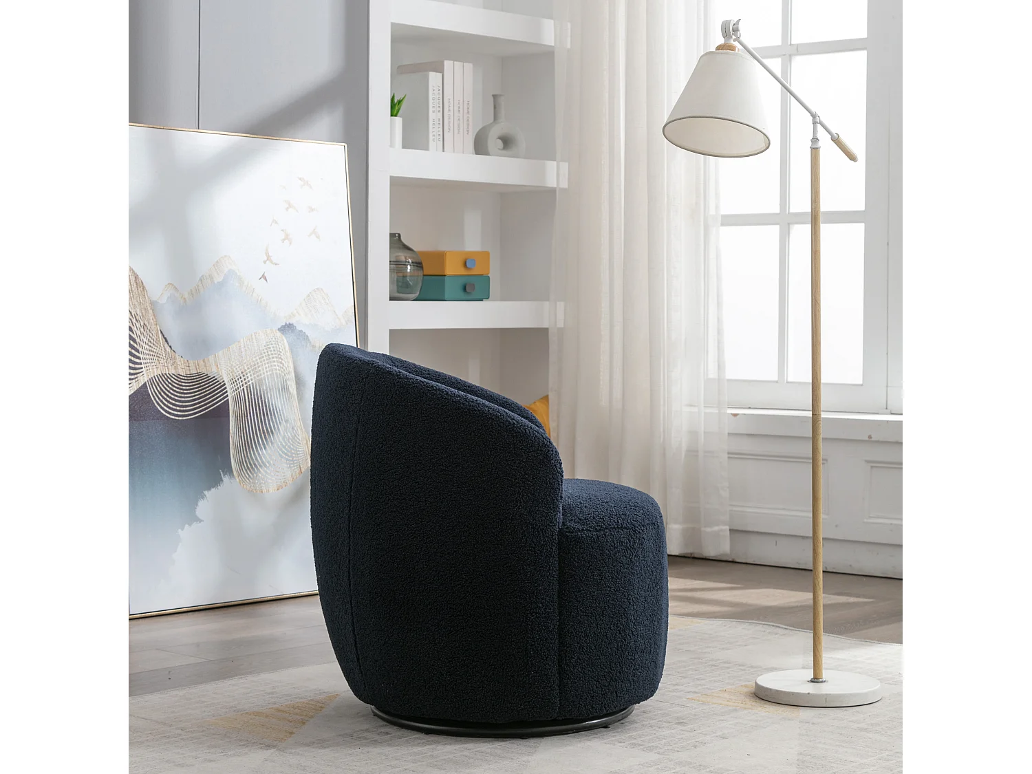 Mecedora giratoria de tela Teddy, diseño de huevo, base de metal negro, color naranja (64x64x71 cm)