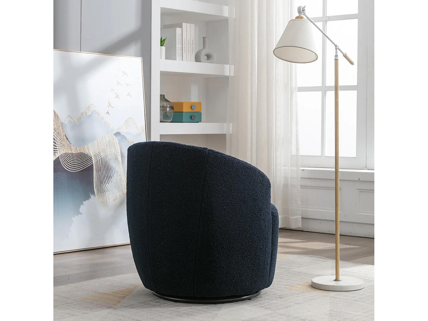 Mecedora giratoria de tela Teddy, diseño de huevo, base de metal negro, color naranja (64x64x71 cm)