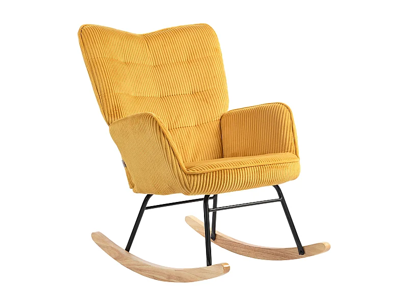 Rocking-chair avec accoudoirs, tissu en cordon, bois, jaune (71x98x101 cm)