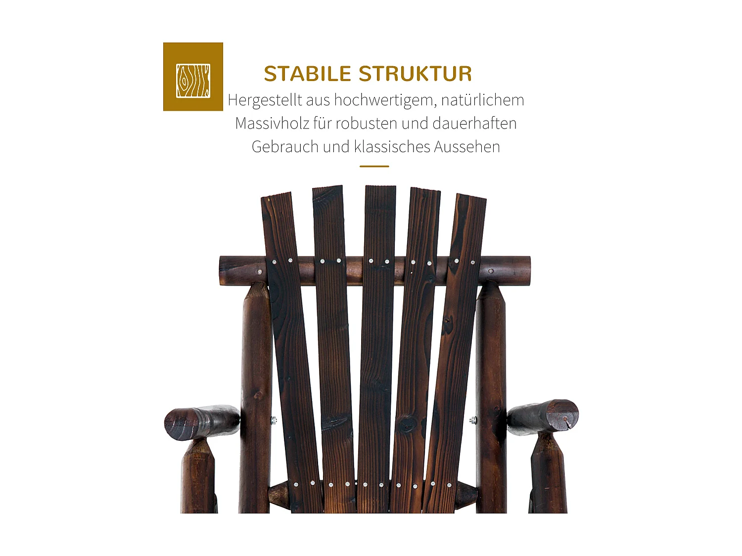 Chaise berçante en bois massif carbonisé, avec accoudoirs, pour jardin et terrasse (97x69x93 cm)