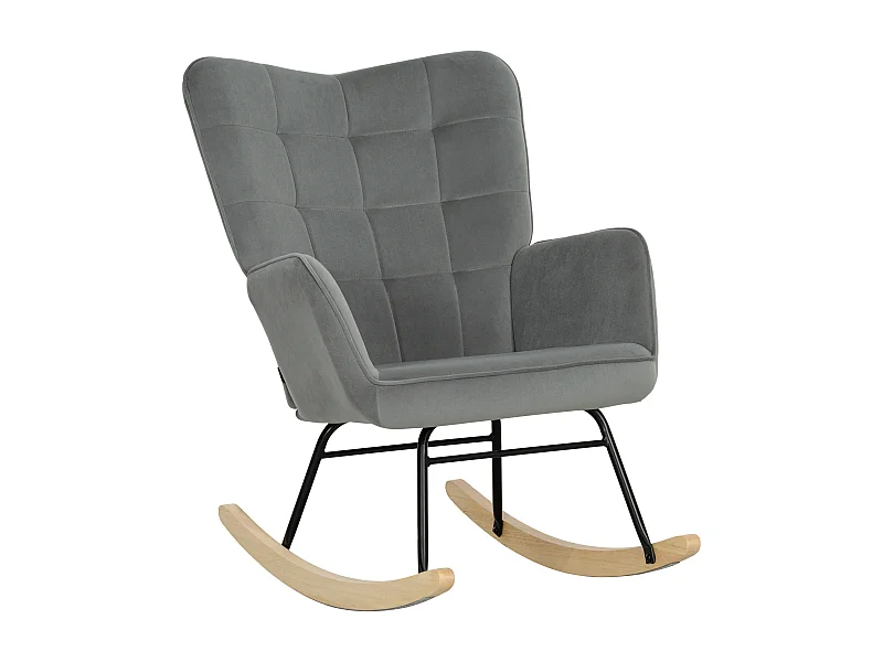 Fluwelen schommelstoel, armleuningen, beukenhouten poten, ontspannend, donkergrijs (98x71x101cm)