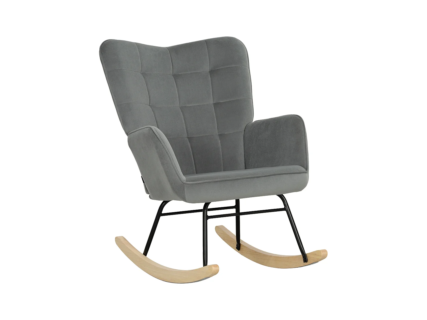 Schaukelstuhl aus Samt, Armlehnen, Beine aus Buchenholz, entspannend, dunkelgrau (98x71x101cm)