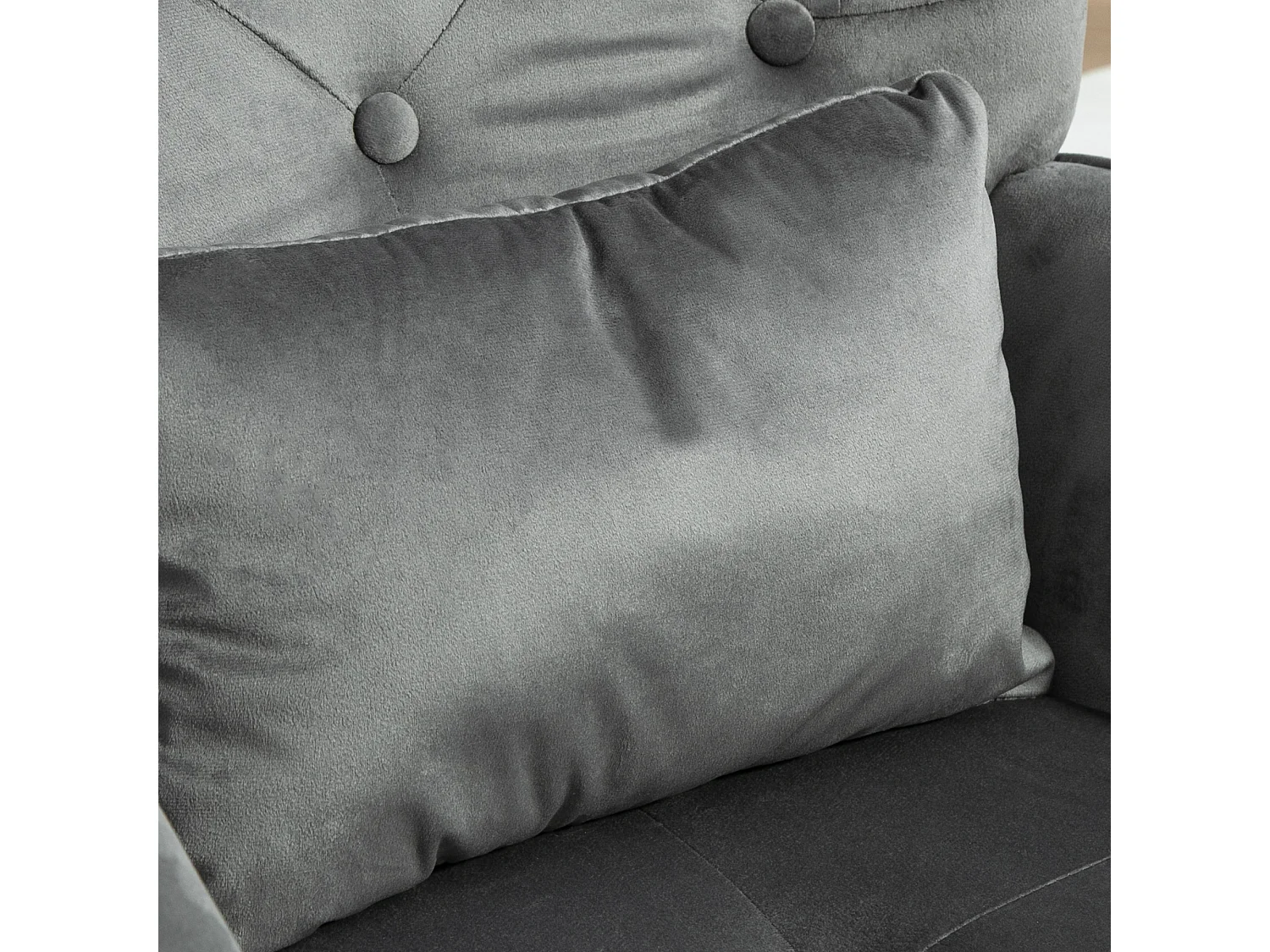 Fauteuil à bascule avec pouf, tissu velours, pieds en bois, gris foncé (66x96x101 cm)