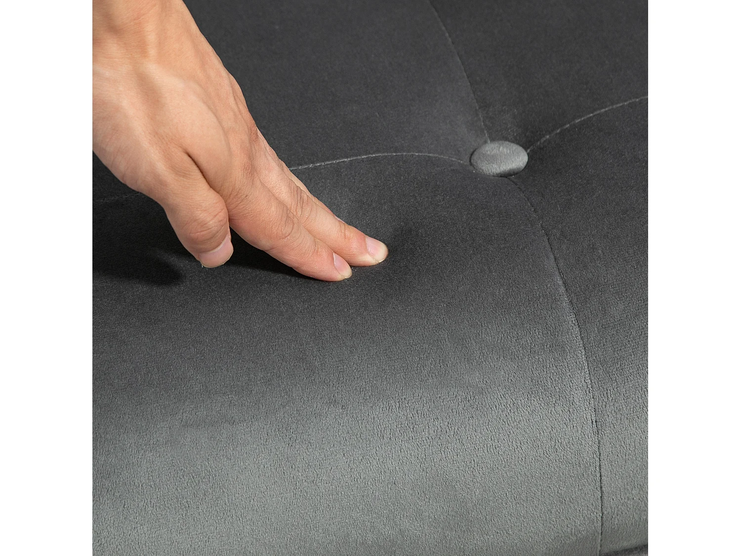 Fauteuil à bascule avec pouf, tissu velours, pieds en bois, gris foncé (66x96x101 cm)