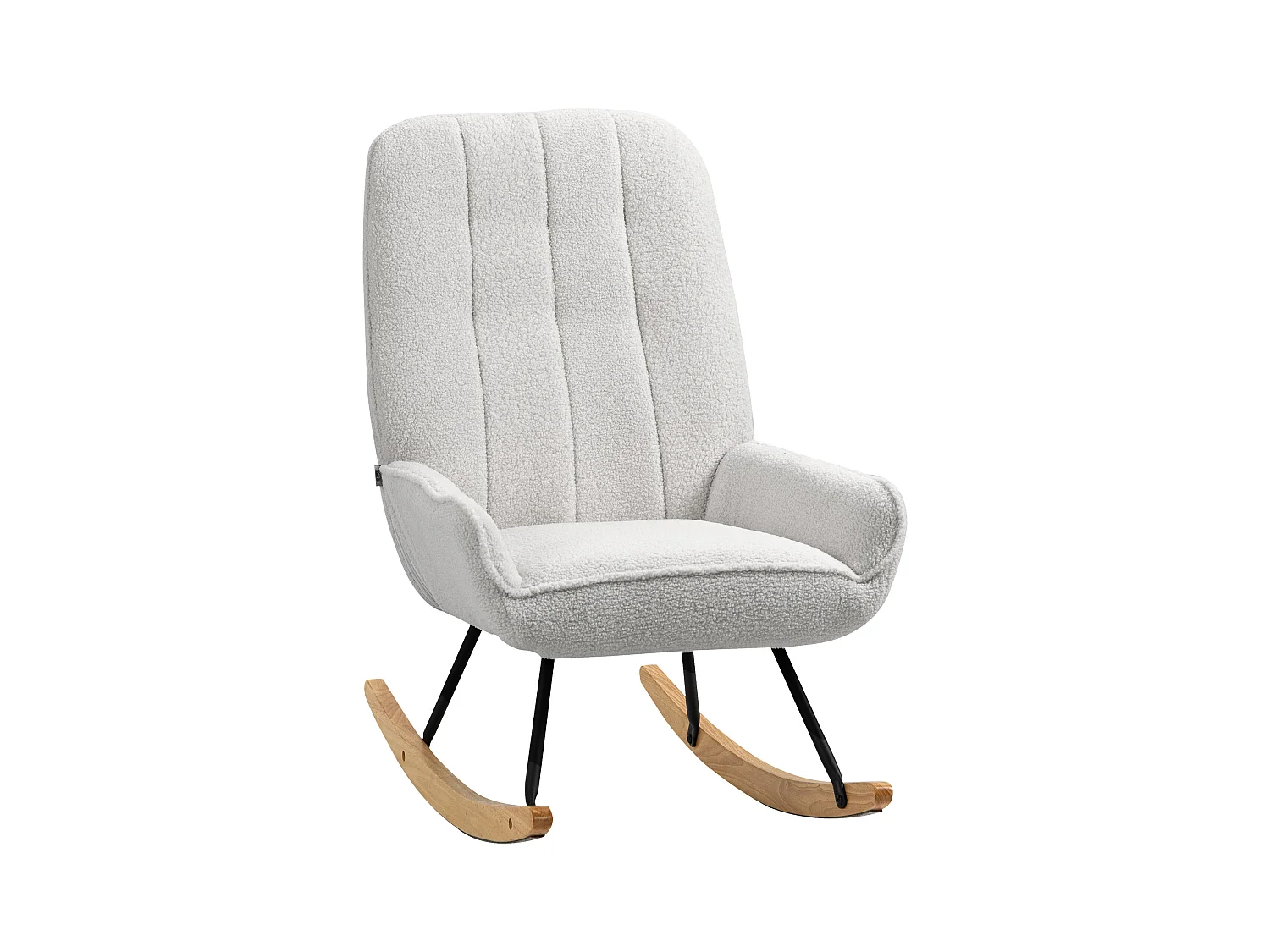 Fauteuil à bascule, fauteuil relax avec tissu Sherpa, bois, gris (63x95x97 cm)