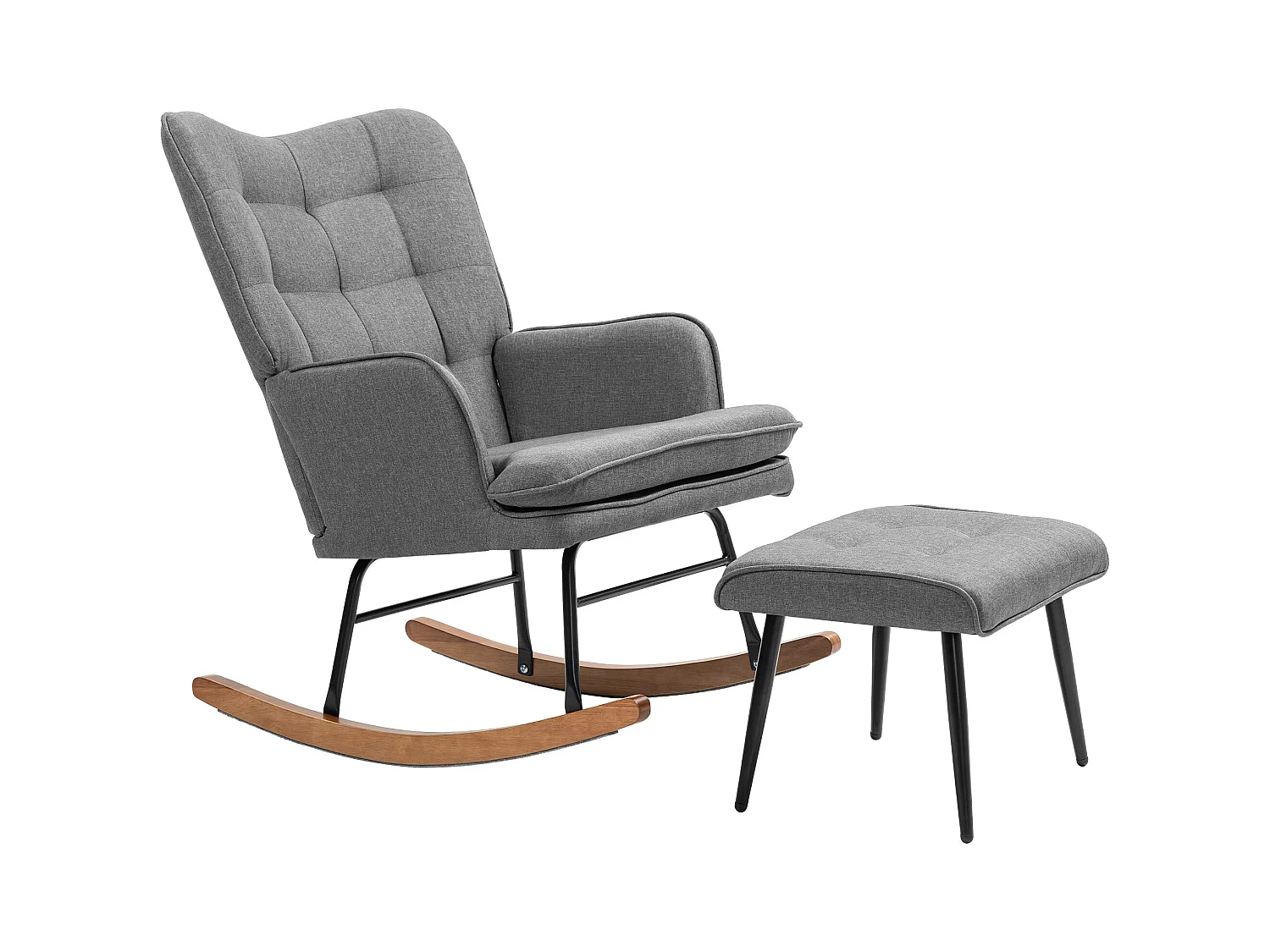 Fauteuil à bascule avec repose-pieds, tissu lin, gris foncé (64x89x90cm)