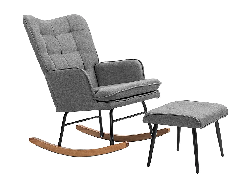 Fauteuil à bascule avec repose-pieds, tissu lin, gris foncé (64x89x90cm)