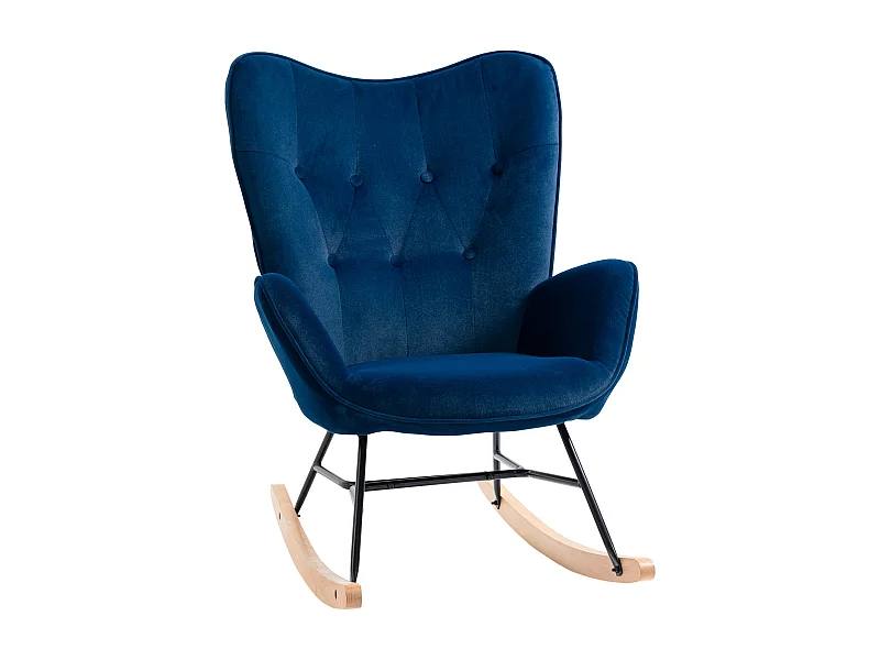 Chaise à bascule avec dossier haut, confort optimal, tissu velours, bleu (65x70x96 cm)