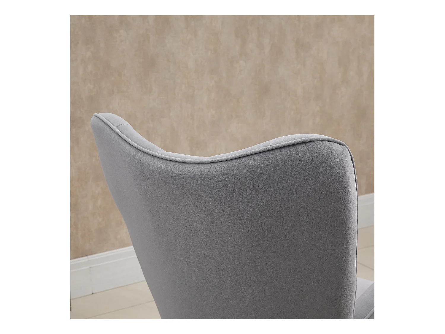 Mecedora ergonómica, tela de terciopelo, estructura de metal, gris claro (65x70x96 cm)