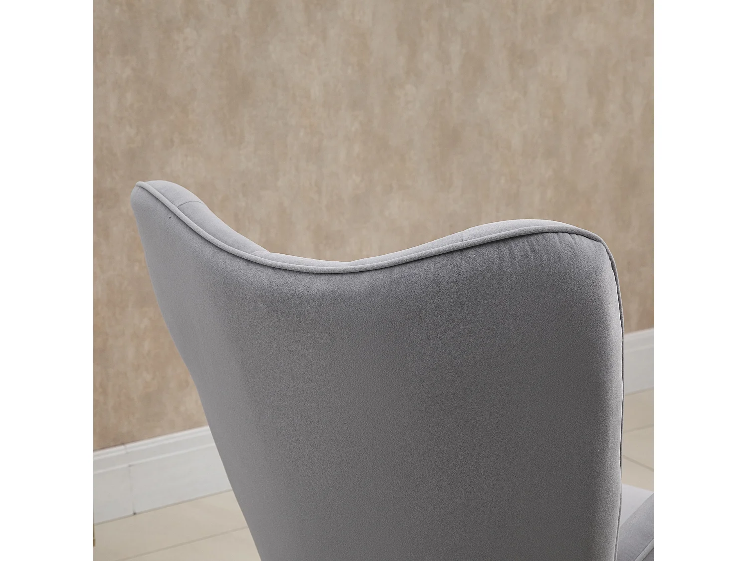 Fauteuil à bascule ergonomique, tissu velours, armature en métal, gris clair (65x70x96 cm)