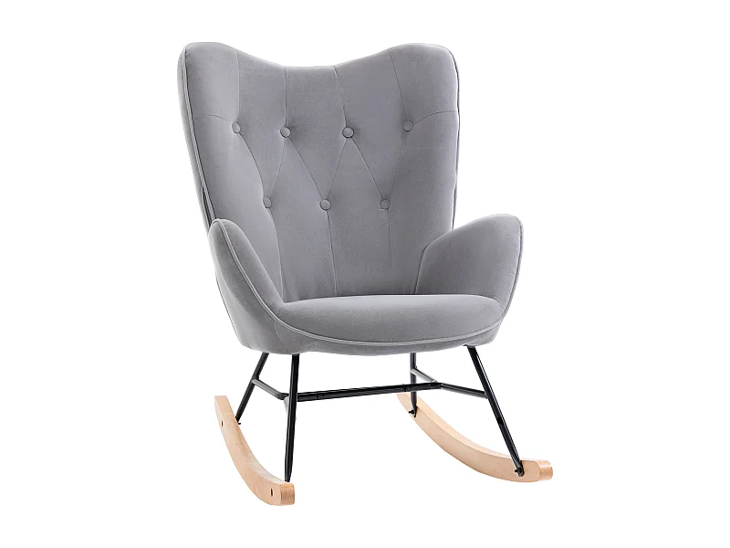 Fauteuil à bascule ergonomique, tissu velours, armature en métal, gris clair (65x70x96 cm)