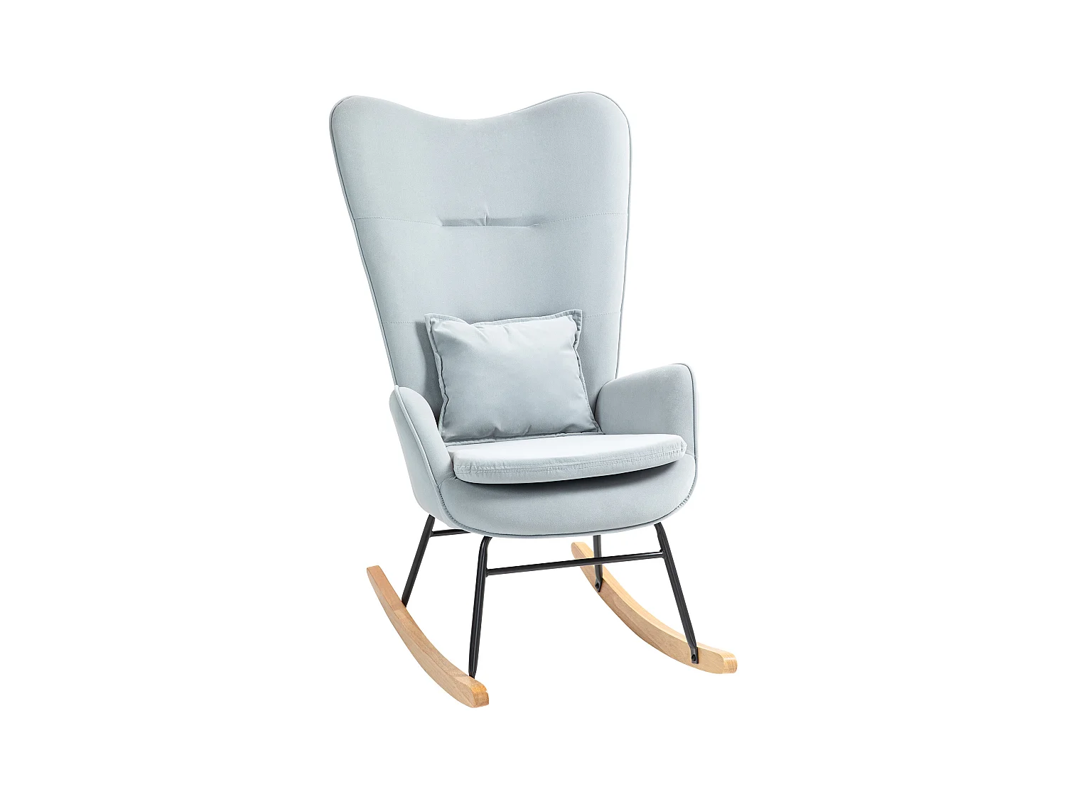 Fauteuil à bascule avec accoudoirs, fauteuil relax en velours, structure en bois, pour salon et chambre, gris (67x85x112 cm)