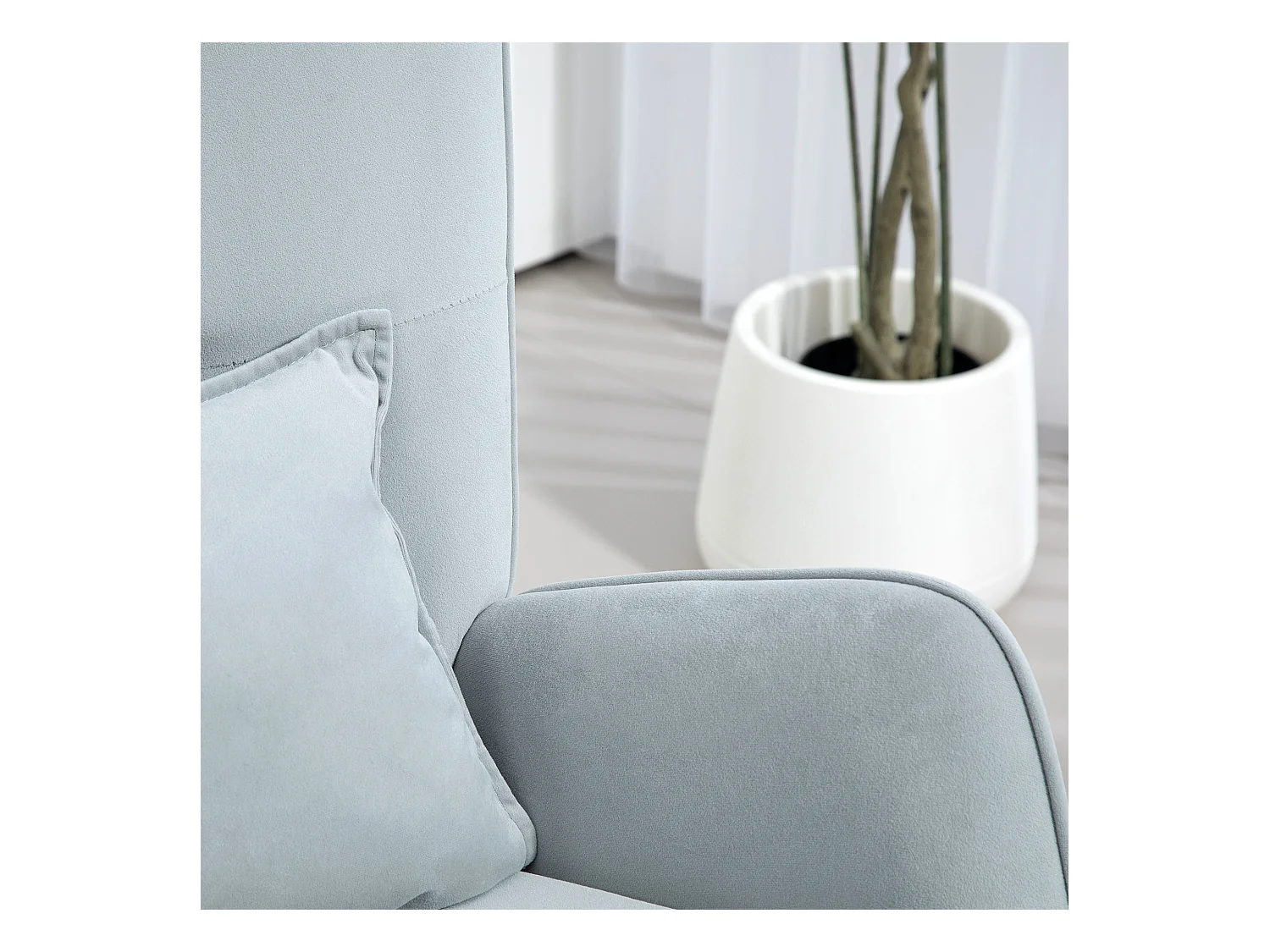 Fauteuil à bascule avec accoudoirs, fauteuil relax en velours, structure en bois, pour salon et chambre, gris (67x85x112 cm)