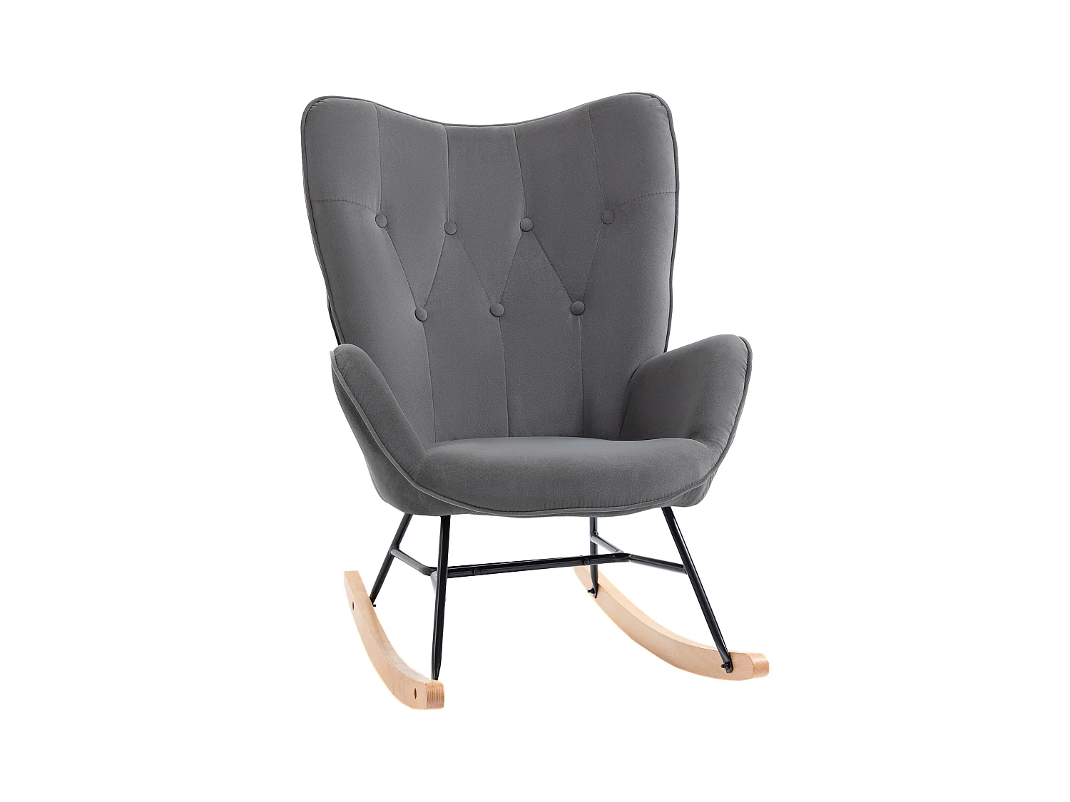 Fauteuil à bascule avec accoudoirs, tissu en velours, cadre en métal, gris, (65x70x96 cm)