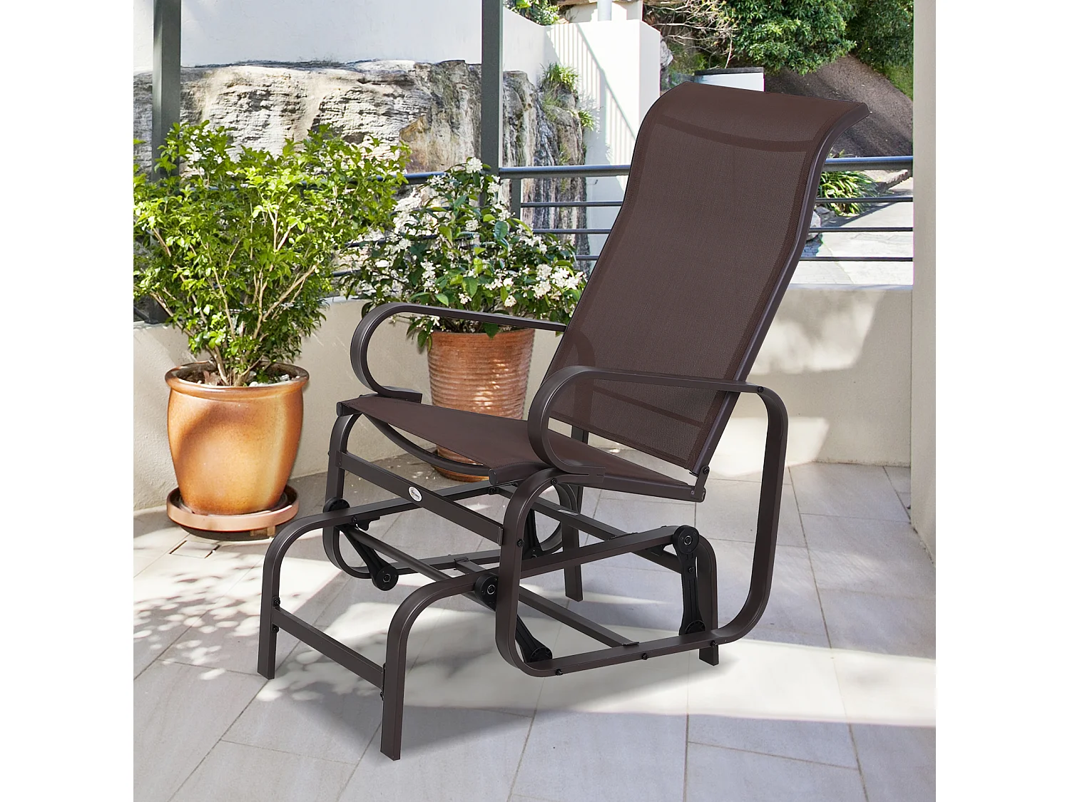 Schommelstoel met kussen, metaal, textiel, bruin (60x75x104 cm)