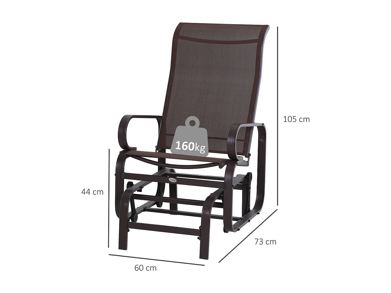 Schommelstoel met kussen, metaal, textiel, bruin (60x75x104 cm)