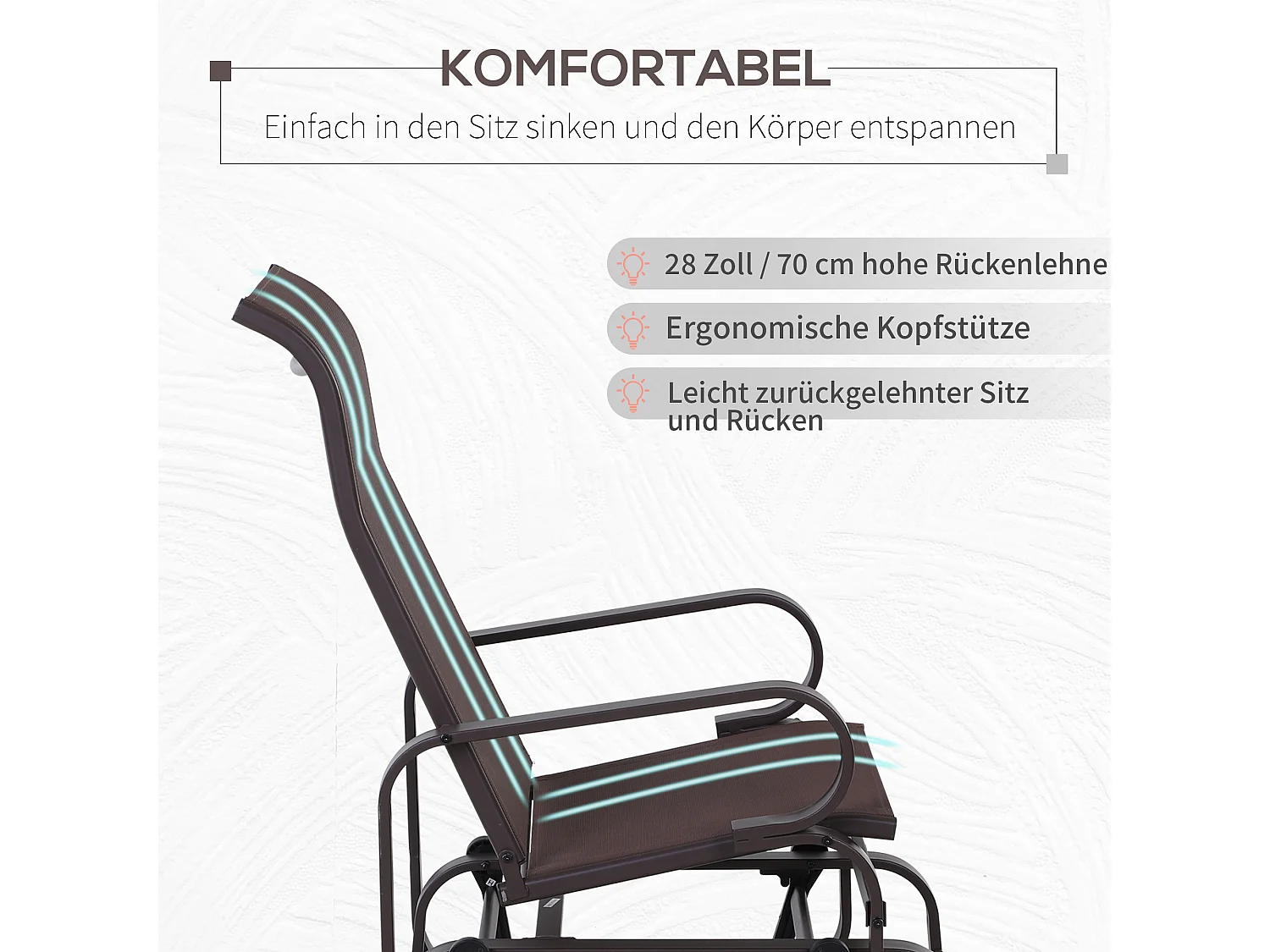 Schommelstoel met kussen, metaal, textiel, bruin (60x75x104 cm)