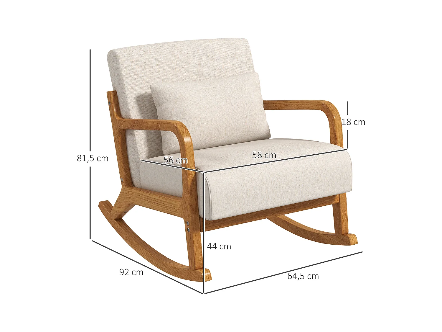 Fauteuil à bascule avec repose-pieds, design moderne, bois, beige (64.5x92x81.5 cm)