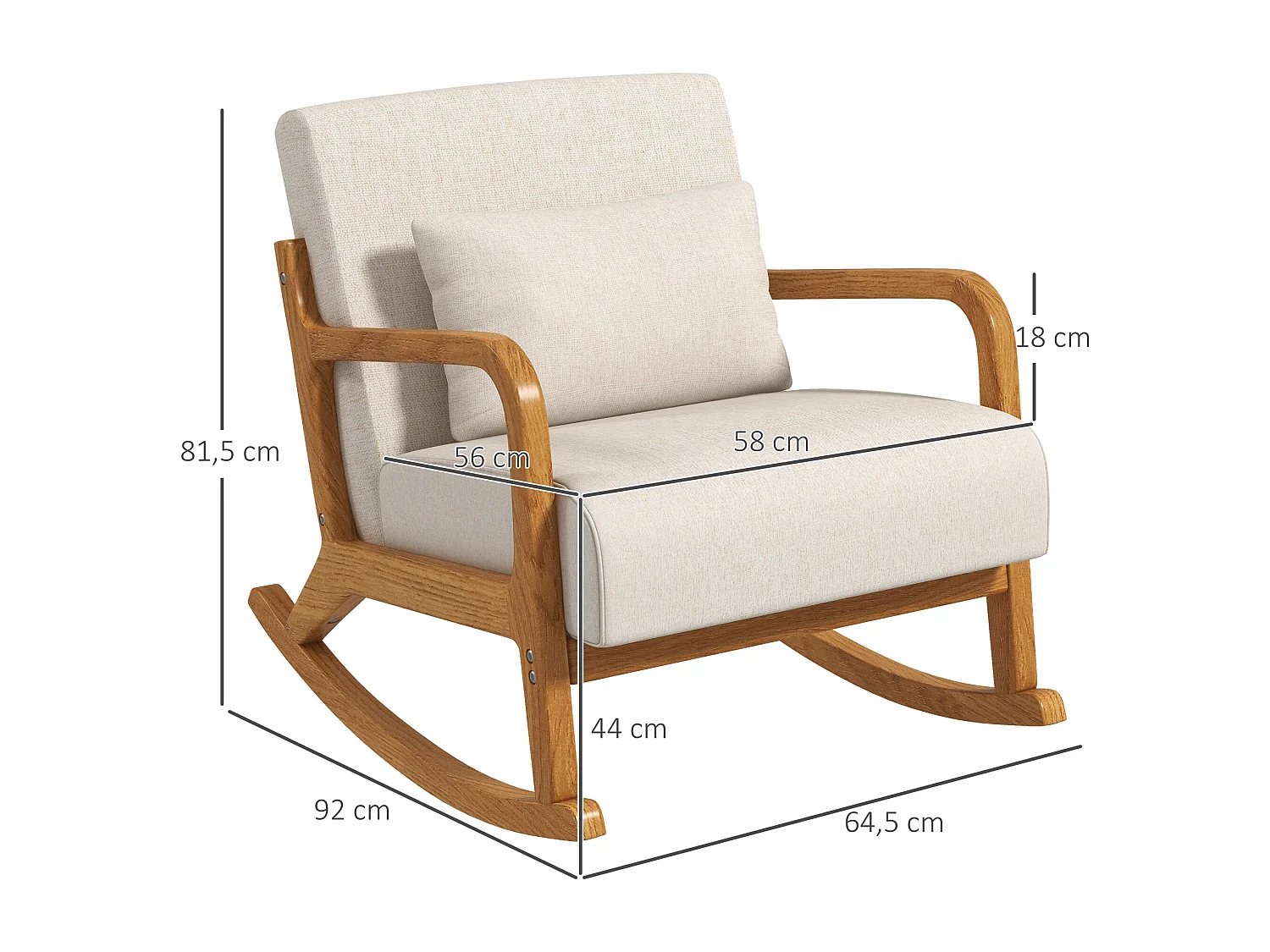 Fauteuil à bascule avec repose-pieds, design moderne, bois, beige (64.5x92x81.5 cm)