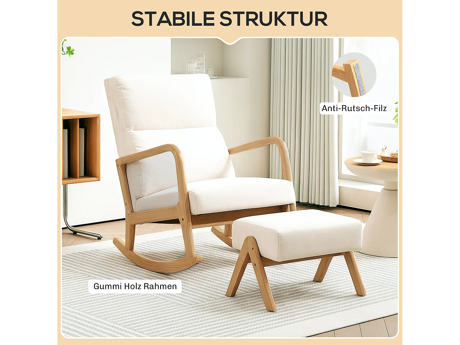 Mecedora con reposapiés, sillón relax con funda de lino, patas de madera, mecedora para dormitorio, salón, capacidad 150 kg (96x65x94,5 cm)